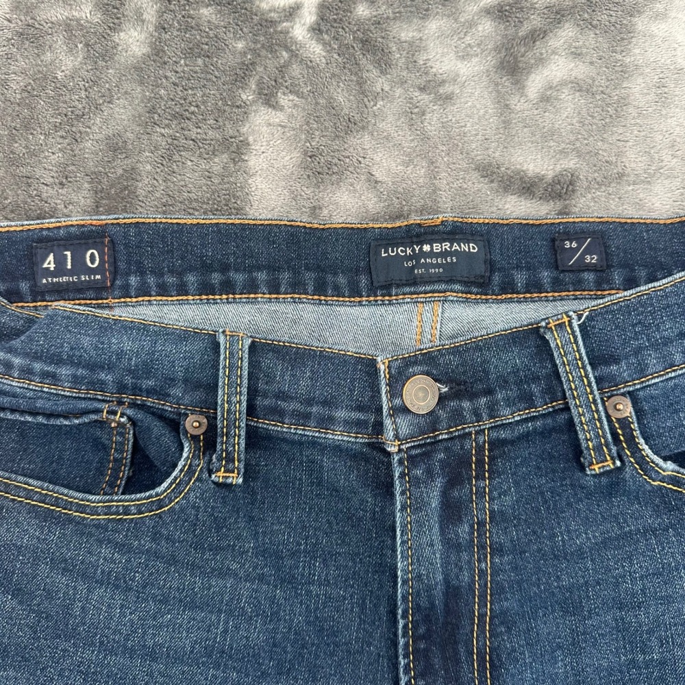 Lucky Brand 410 Athletic Slim Jeans Mens 36x32 Dark Wash Blue Denim Pants - Picture 5 of 9